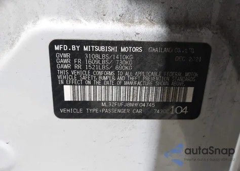 2022 Mitsubishi Mirage G4 Black Edition/Es/Le z USA, uszkodzony, nr VIN ML32FUFJ8NHF04745